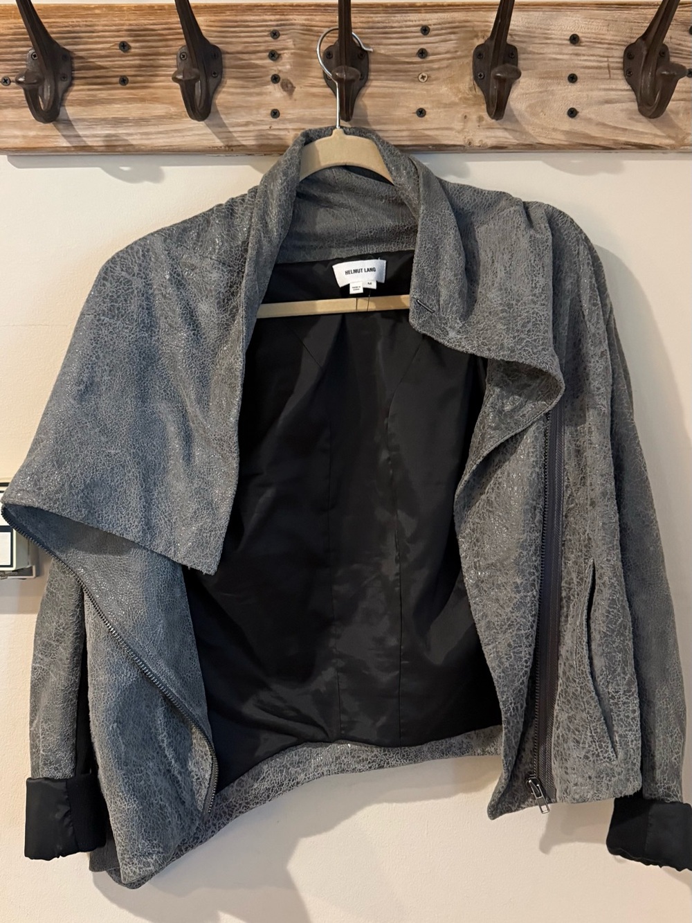 Helmut Lang Gray Suede Draped Open-Front Jacket